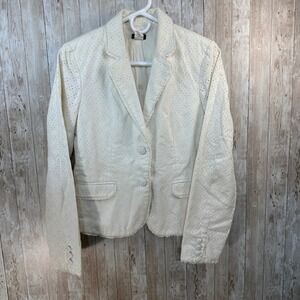 J Crew Womens Ivory Eyelet Blazer Jacket‎ Size 4 Cotton Ruffle Trim